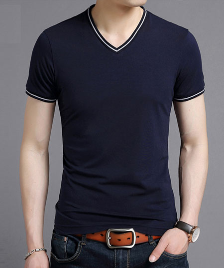 藏青色V領(lǐng)T恤定制款式模版圖