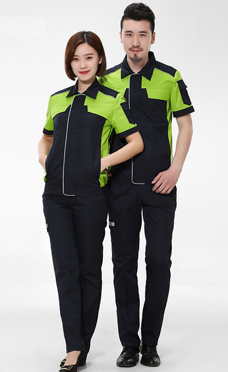 短袖綠色深圳工衣訂做款式模板圖二