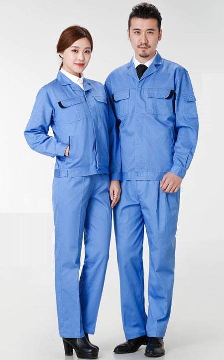 淺藍色長袖工作服外套定做款式模板圖