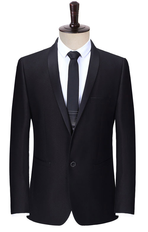 黑色一粒扣青果領(lǐng)商務(wù)西裝定制款式圖