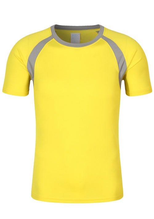 黃配灰色短袖圓領速干衣T恤