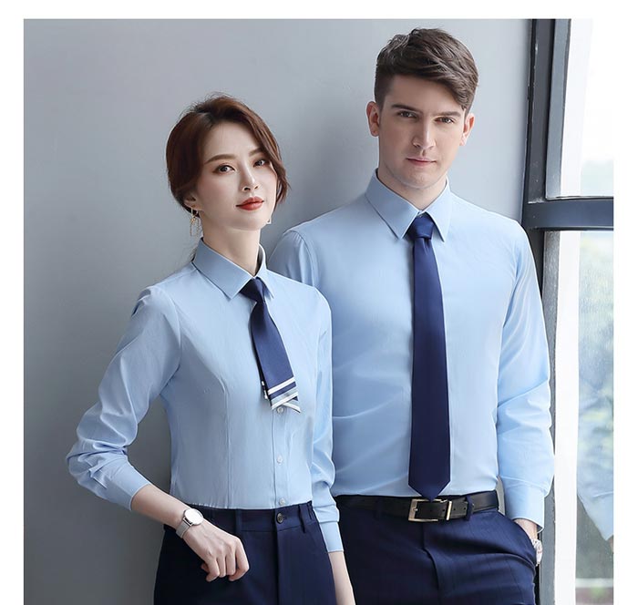 淺藍色職業(yè)長袖襯衫男女模特效果圖