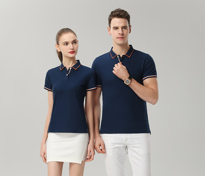 1898號時尚翻領短袖POLO衫現貨批之藏青色模特展示圖