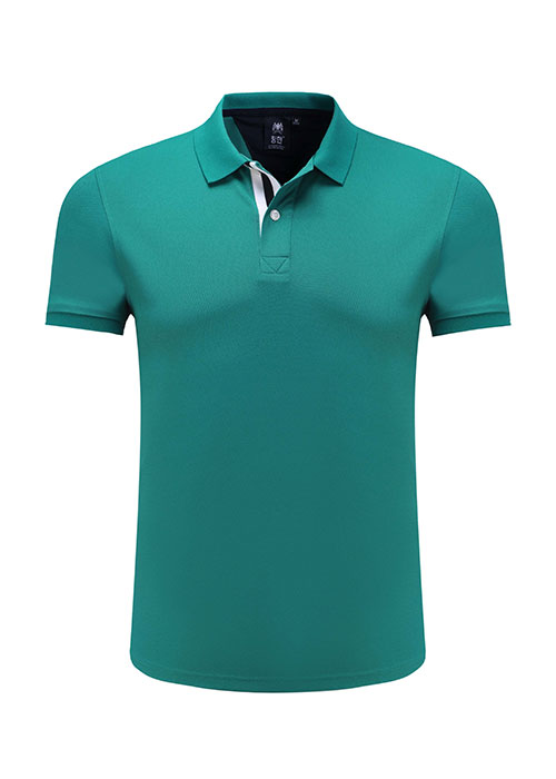 純色絲光棉短袖翻領T恤衫訂做之中綠色款式圖